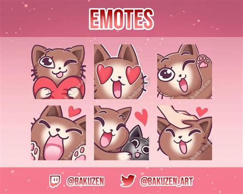 Brown Cat Emote Pack For Twitch Discord Love Set Cute Animal Heart
