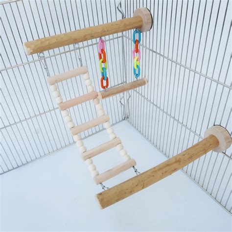 Wood Bird Perch Sleeping Stand Toy Parrot Swing Climbing Ladder Chewing