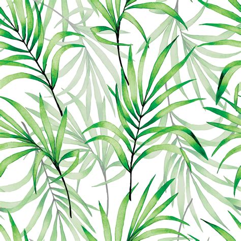 Seamless Watercolor Pattern With Tropical Transparent Palm Leaves