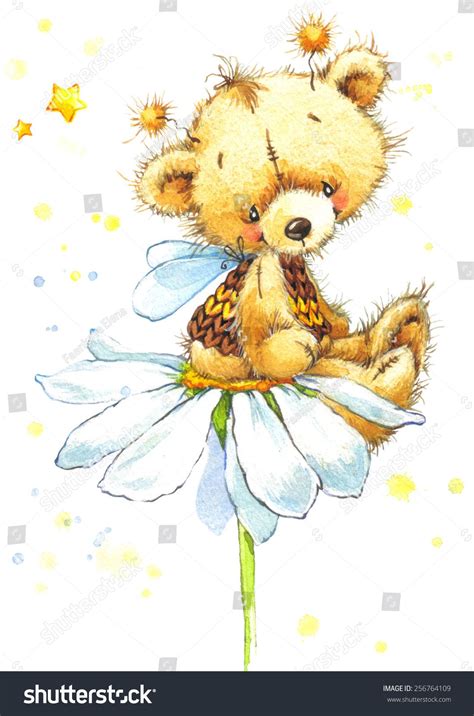 Teddy Bear Flower Background Watercolor Art Ilustrações Stock