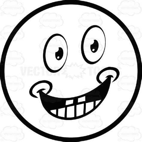 Emoji clipart black and white. Smiling, Dimpled Large Eyed Black and White Smiley Face ...