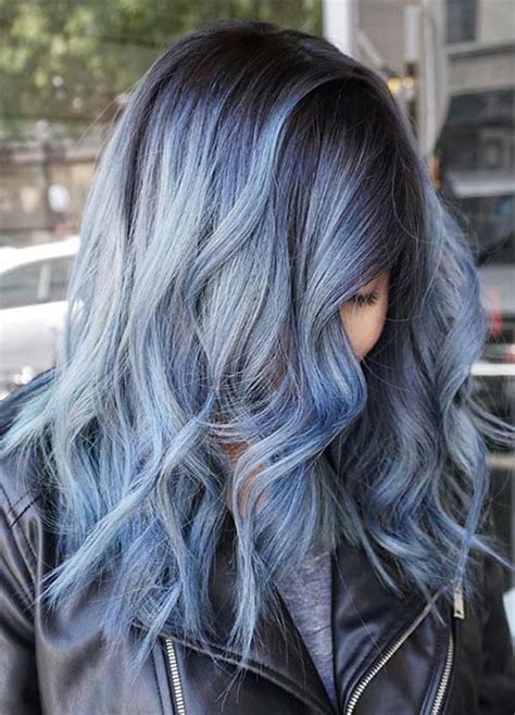 Her hair used to be brown and the white is not only a bold move, but a real attention getter. 50 Magically Blue Denim Hair Colors You Will Love ...