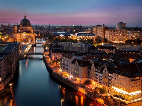 Berlin Germany City Night Lights Buildings River Wallpaper