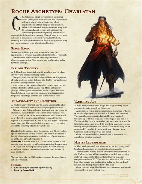 Rogue Archetype Charlatan St UA Draft Rogue Archetypes Dungeons And Dragons Classes