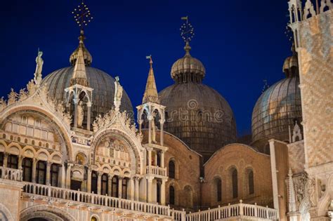 Domes Of St Marks Cathedral At Night In Venice Italy Stock Image