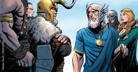 Norse Gods Aesir And Vanir In Negotiations Norse Mythology Stock