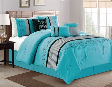 Empire Home Oversized 7 Piece Black And Teal Embroidered Bedding