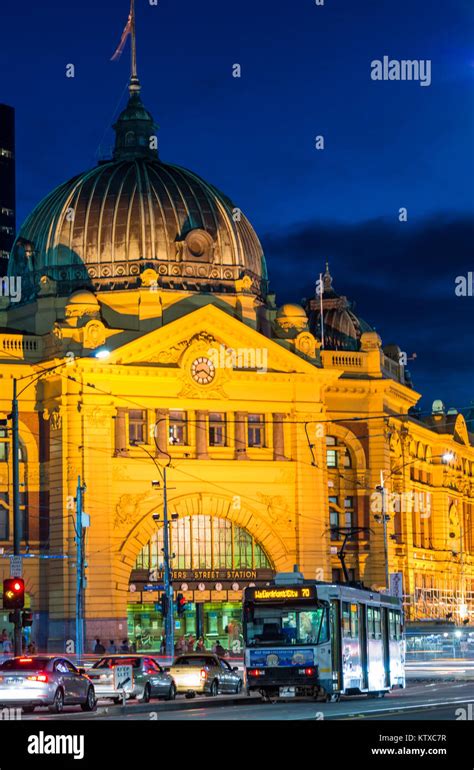 Flinders Street Station At Night Melbourne Victoria Australia