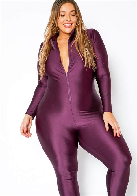Asoph Curvy Womens Purple Satin Zip Up Jumpsuit In 2020 Jumpsuits For Women Plus
