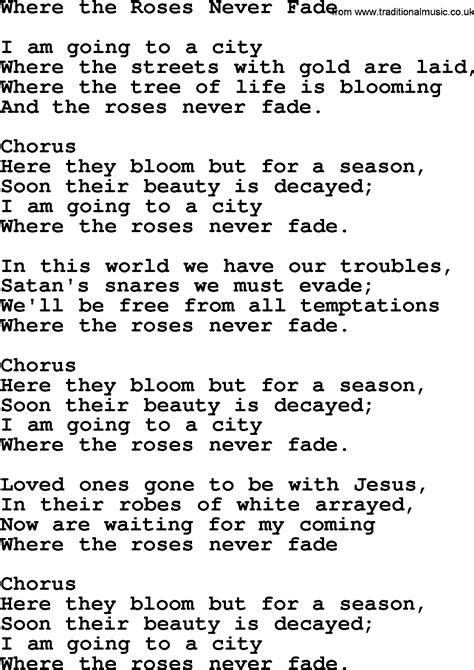 Baptist Hymnal Christian Song Where The Roses Never Fade Lyrics With