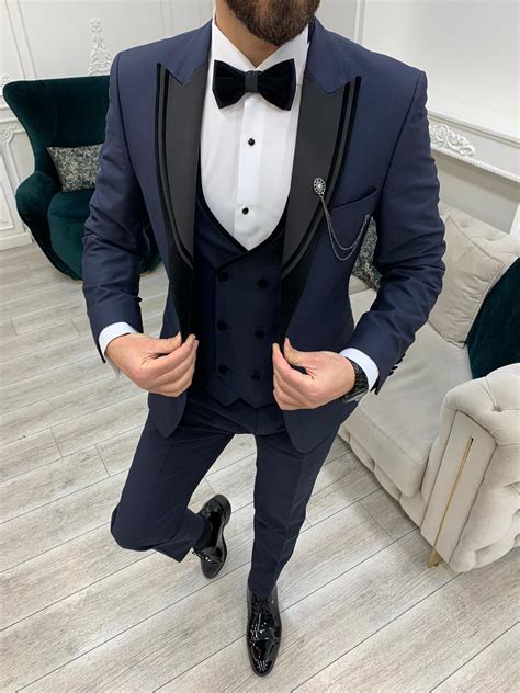 Navy Blue Velvet Groom Wedding Suit For Men By
