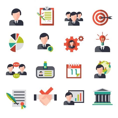 Free Vector Business Management Icons Set With Businessmen Team