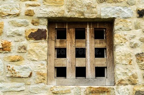 Stone Wall With Wood Window Stock Image Image Of Exterior Grunge