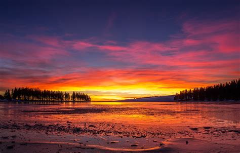 Wallpaper Ice Lake Ice Lake Red Sky Red Sky Trees Sunset Trees
