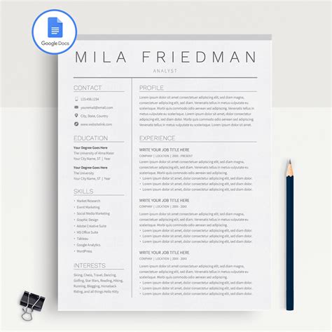 Gecko fly 01 template cv gratis this is one of the nice student resume templates for google docs that are free. Mila Friedman | Google Docs Resume Template | CV Template ...