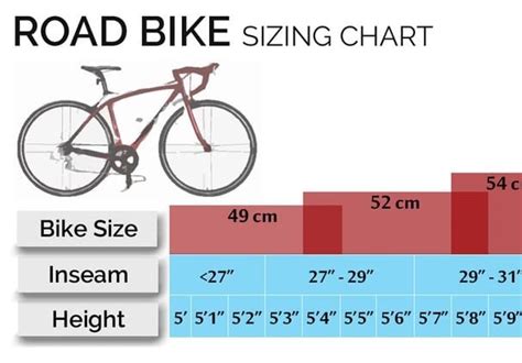 Road Bike Size Chart Bicycle New England
