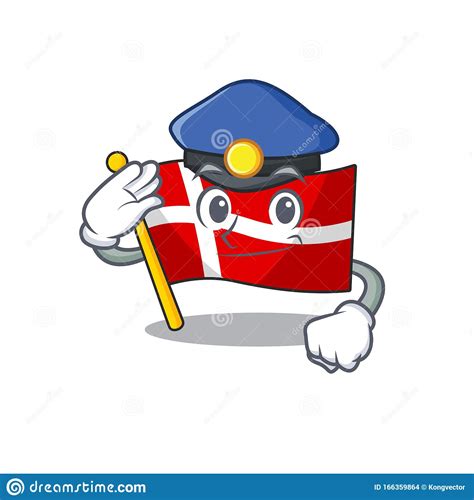 Flag Denmark Cartoon Character Dressed As A Police Officer Stock Vector