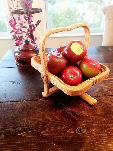 Wooden Apples w/ Wooden Accordion Basket Hand-Carved Wooden | Etsy 