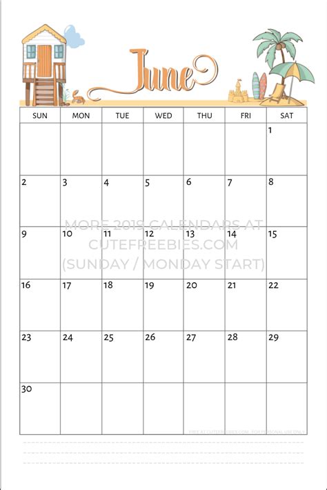 June 2019 Calendar Printable Bullet Journal Themes Cute Freebies