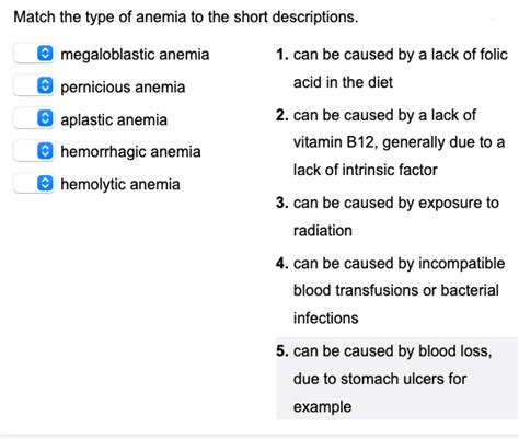 Solved Match The Type Of Anemia To The Short Descriptions Chegg Com