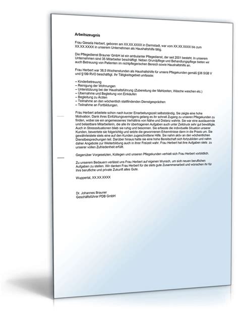 Diese kündigung kann für verschiedene zwecke erfolgen, z. Arbeitszeugnis Haushaltshilfe Note Zwei | Muster zum Download