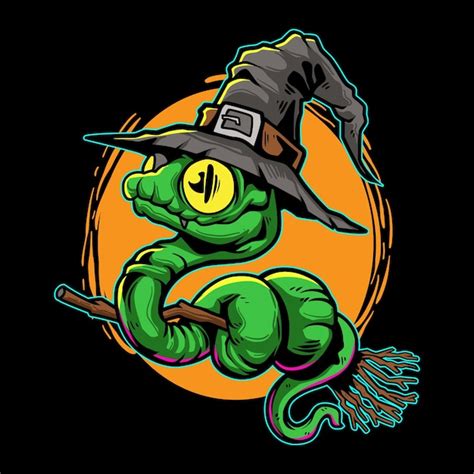 Premium Vector Witch Snake Halloween Illustration