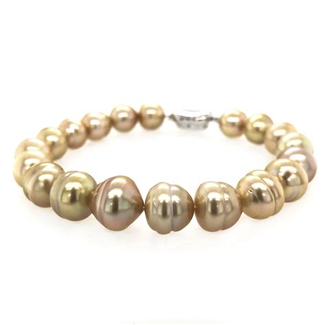 Golden Pearl 10 12 Mm Bracelet With Sterling Silver Clasp Aquarian Pearls