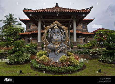 Balinese Carved Stone Statue Of Ganesh In Hindu Temple Near Ubud Bali