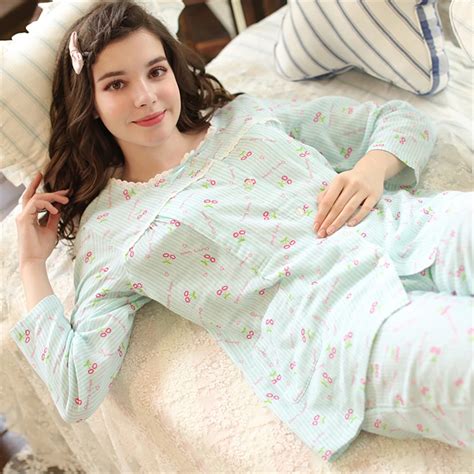 Cotton Maternity Sleepwear For Feeding Pajamas For Pregnant Women Elegant Sleeve Soft Cute
