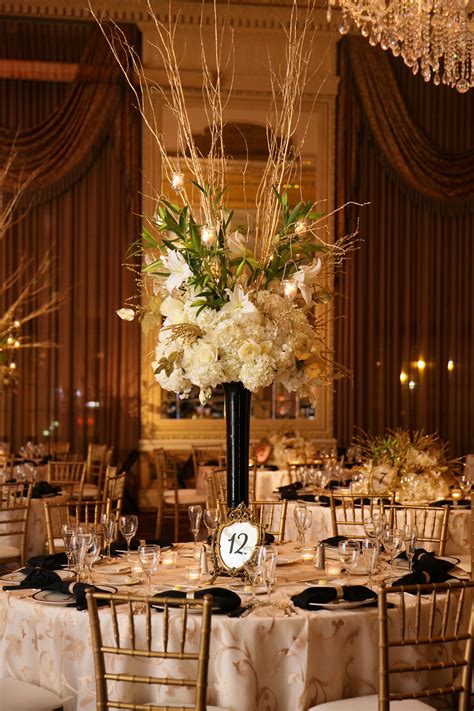 Tall Black Centerpiece Arrangement With Gold Branches