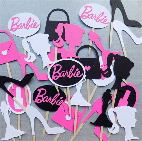 24 Barbie Cupcake Toppers, Pink and Black Cupcake Toppers, Barbie Party
