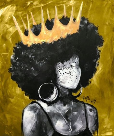 A Painting Of A Woman With Black Hair And Gold Crown On Its Head
