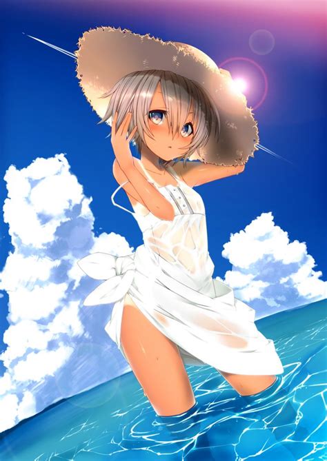Cute Anime Girl Beach Play Red Eyes Anime Girl In A Bikini Min