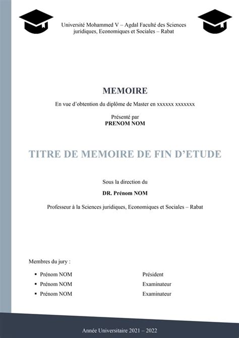 Page De Garde Du Mémoire De Master Prête à Remplir Sur Word