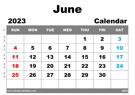 Free Printable June 2023 Calendar With Week Numbers Pdf In Landscape