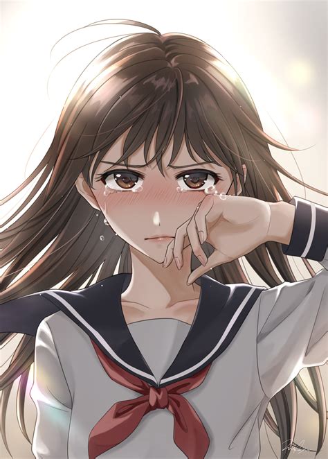 Download 2591x3624 Anime School Girl Crying School Uniform Tears