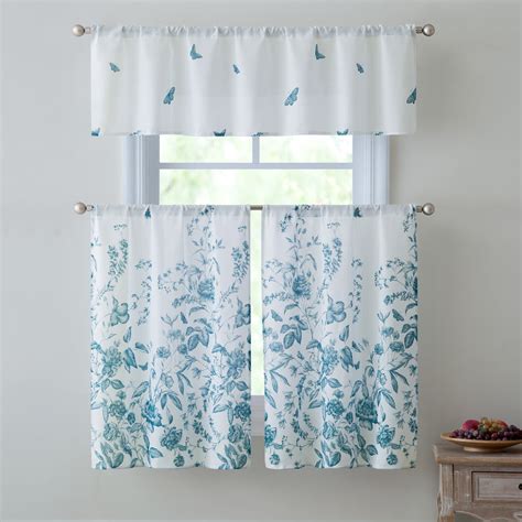 Estela 3 Piece Kitchen Curtain Set Teal Valance 57x15 Inches Tiers