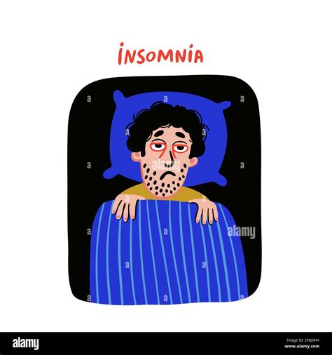 Psychology Sleep Disorder Man Character With Insomnia In Bed A