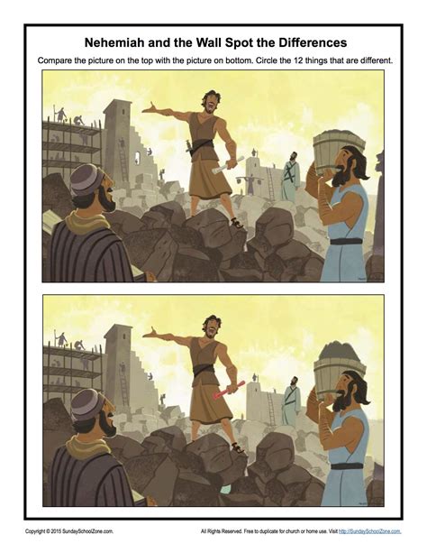 Nehemiah And The Wall Spot The Difference Childrens Bible Activities