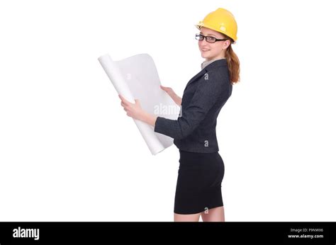 Female Hard Hat Blueprints Cut Out Stock Images And Pictures Alamy