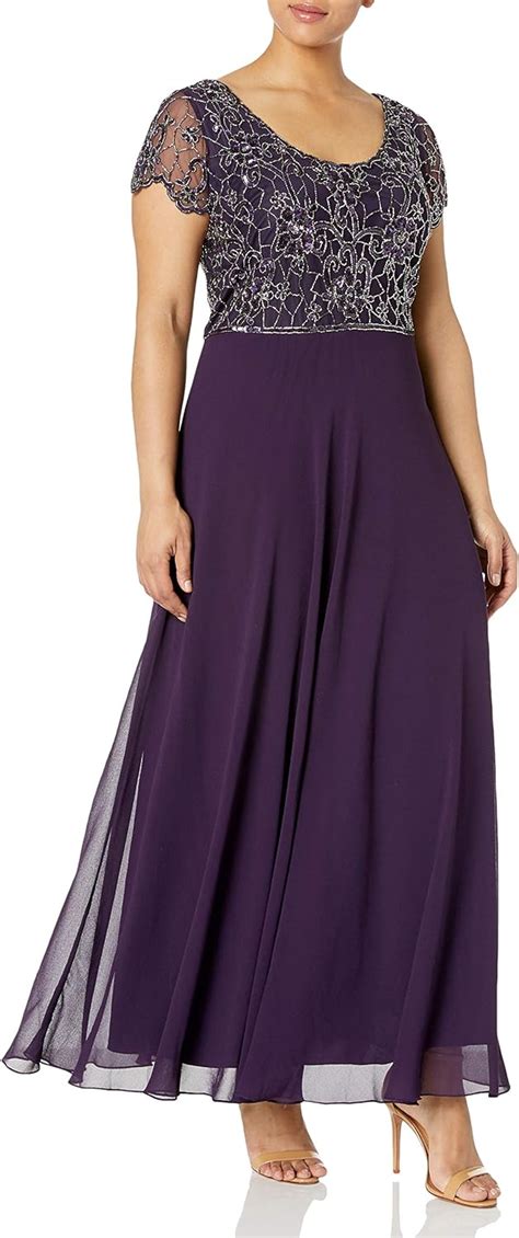 J Kara Womens Plus Size Long Dress With Flutter Sleeve Plumshaded