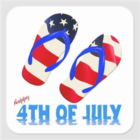 Happy 4th Of July - Flip Flop Square Sticker | Zazzle.com | Happy 4 of