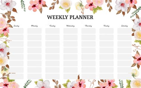 Premium Vector Cute Colorful Weekly Planner With Gorgeous Pastel Flowers