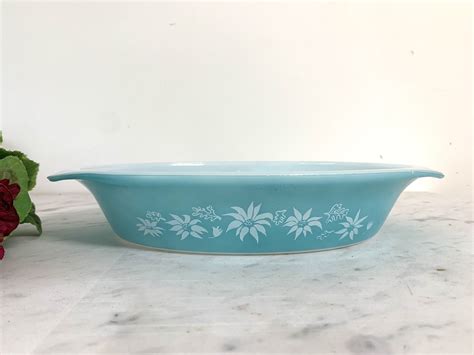 Vintage Agee Pyrex Turquoise Flannel Flores Plato Dividido Etsy