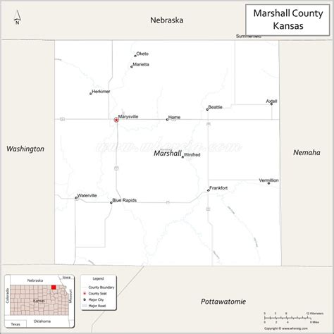 Map Of Marshall County Kansas Showing Cities Highways And Important