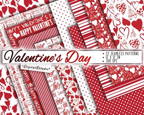 Valentines Day Digital Papers 22 Printable Wrapping Paper Etsy