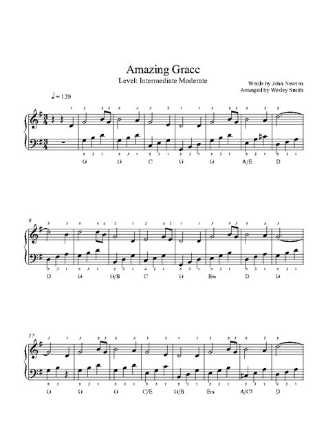 Amazing Grace By Traditional Piano Sheet Music Intermediate Level