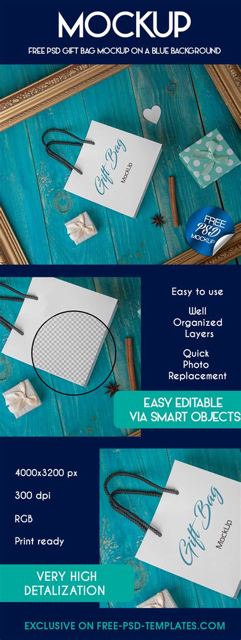 Download Free PSD Gift Bag Mockup on a Blue Background | Free PSD ...