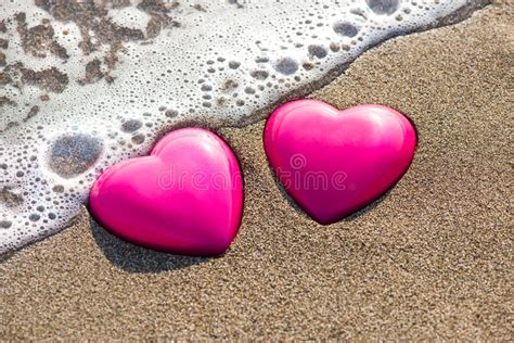 Two Red Hearts On The Beach Love Stock Photo Image Of Decoration