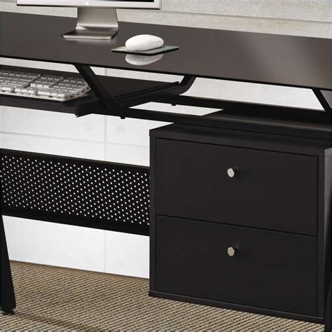 If you sit a lot in front of the computer, it is extremely important to. Glass Computer Desk Black Metal w Two Storage Drawers Home ...